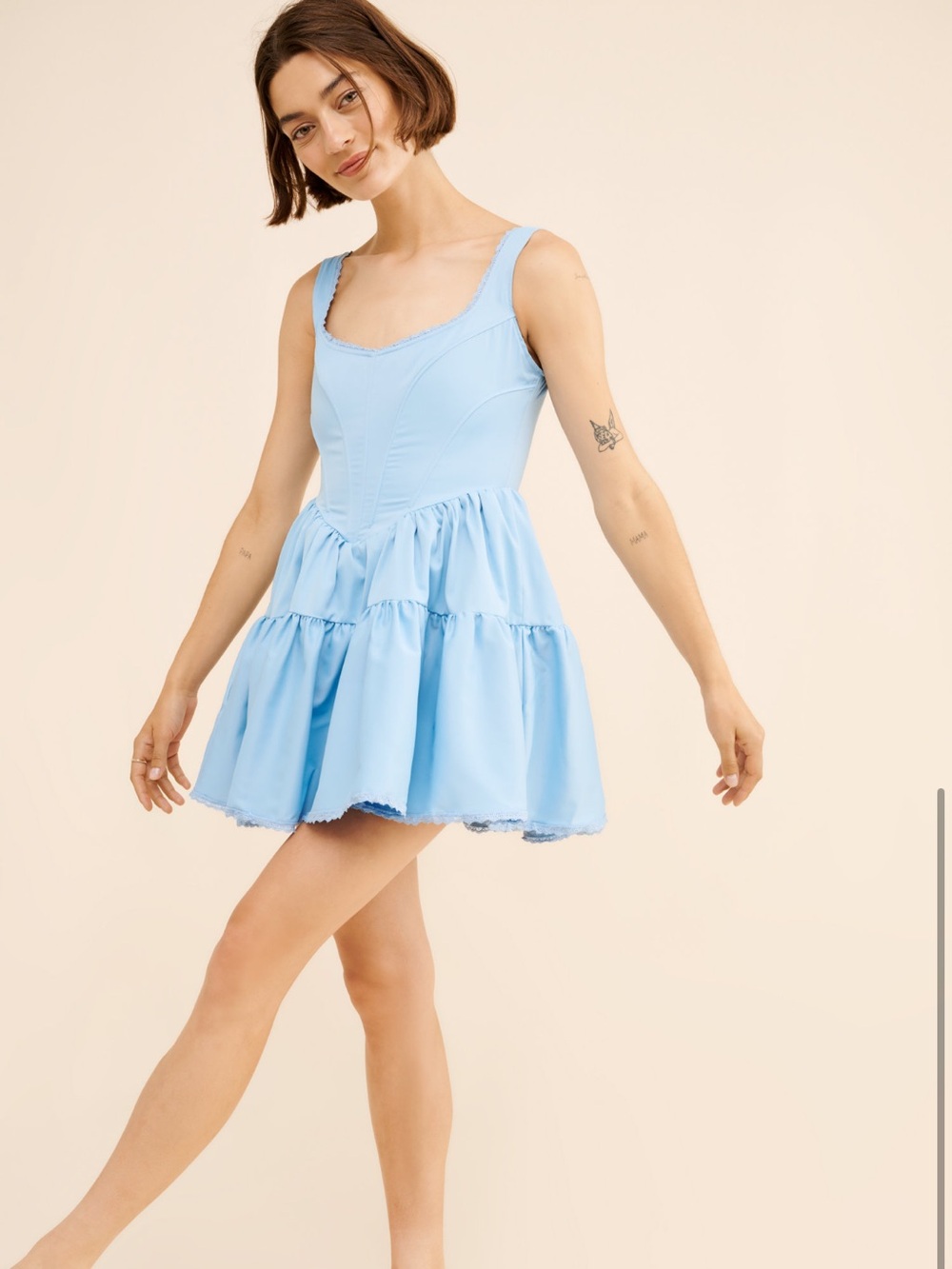 Rare London Light Blue Tiered Mini Dress